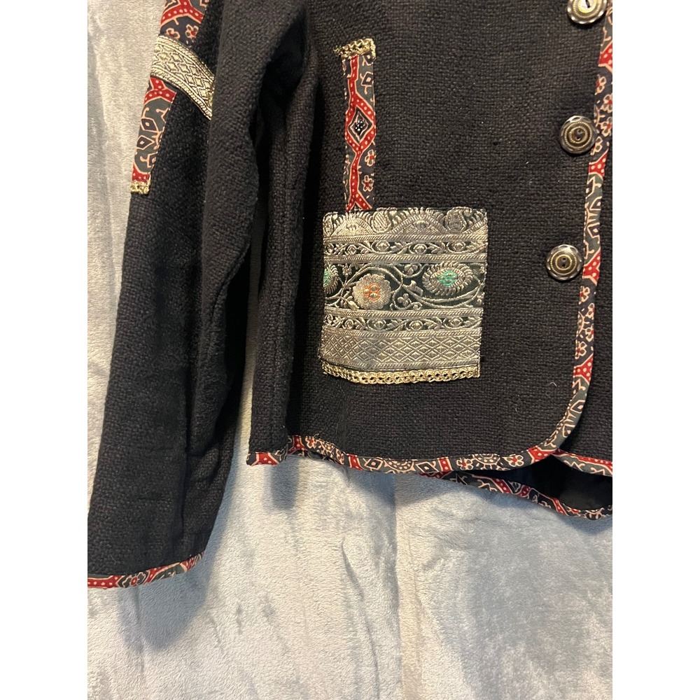 Flashback Folk Patchwork Jacket M, Black Red Boho… - image 3